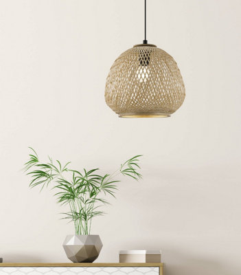 EGLO Dembleby 1 Natural Rattan Style 1 Light Ceiling Pendant, (D) 32cm