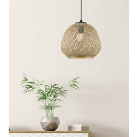 EGLO Dembleby 1 Natural Rattan Style 1 Light Ceiling Pendant, (D) 32cm