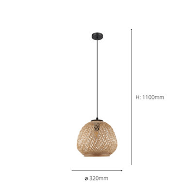 EGLO Dembleby 1 Natural Rattan Style 1 Light Ceiling Pendant, (D) 32cm