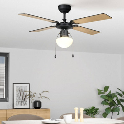 EGLO Fortaleza Matte Black And Wooden Ceiling Fan | DIY at B&Q