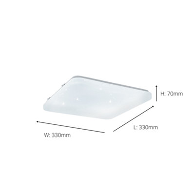 EGLO Frania-S Square White Metal And Plastic With Crystal Effect Integrated LED Flush Light, (D) 33cm