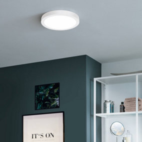 Eglo Fueva-Z Round White Steel Smart Control Colour Changing LED Ceiling Light, (D) 28.5cm