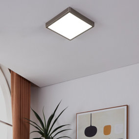 Eglo Fueva-Z Square Satin Nickel Smart Control Colour Changing LED Ceiling Light, (D) 28.5cm
