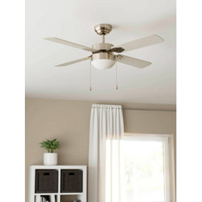 EGLO Gelsina Satin Nickel Metal 3-Speed Lit Ceiling Fan (D) 107cm