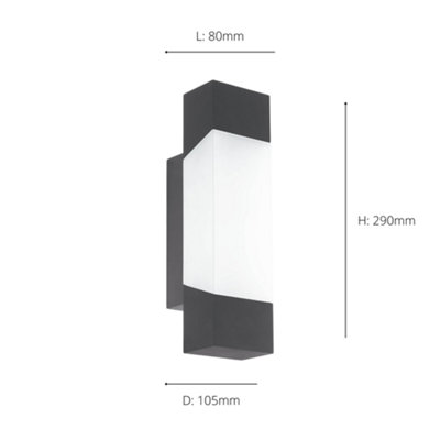 EGLO Gorzano Anthracite Metal And Plastic IP44 Integrated LED Outdoor Wall Light, (D) 10.5cm