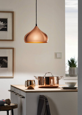 EGLO Hapton Copper Metal 1 Light Pendant Light, (D) 29cm