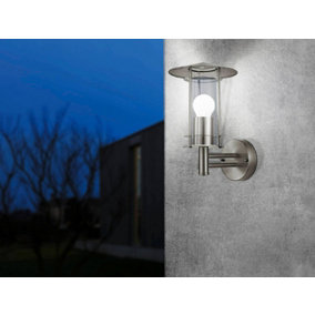 Eglo Lisio Stainless Steel And Clear Metal And Glass IP44 Outdoor Wall Light, (D) 17.5cm