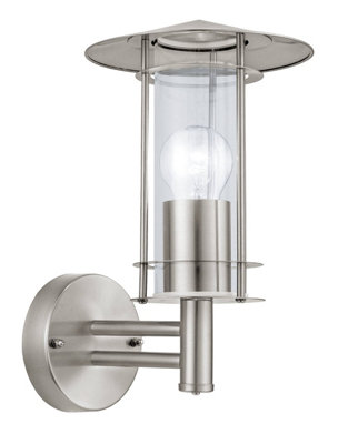 EGLO Lisio Stainless Steel (IP44) Outdoor Wall Light - Clear Glass Metal Fixture (D) 17.5cm