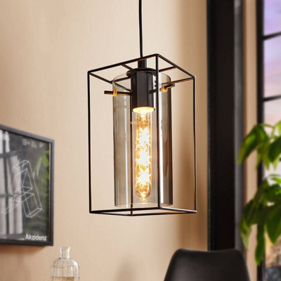 EGLO LONCINO Smoke And Black Glass And Metal 1 Light Ceiling Fitting, (D) 15cm