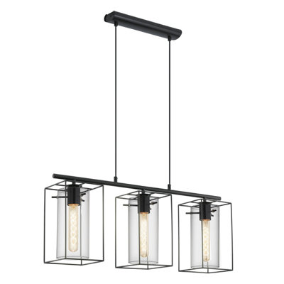EGLO Loncino Smoke And Black Glass And Metal 3 Light Ceiling Fitting, (D) 74.5cm