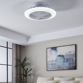 EGLO Malinska White Crystal Effect Ceiling Fan with Integrated LED