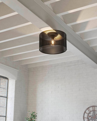 EGLO Manby Black Steel Ceiling Light - Industrial Style Mesh Shade - Perfect for Modern Interiors (D) 45cm