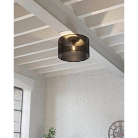 EGLO Manby Black Steel Ceiling Light - Industrial Style Mesh Shade - Perfect for Modern Interiors (D) 45cm