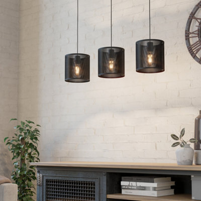 Eglo Manby Industrial Black Steel 3 Light Pendant Light