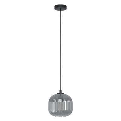 EGLO Mantunalle 1-Light Smoke and Black Glass/Metal Pendant Light (D) 20cm