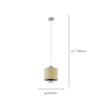 Eglo Mediouna Brown And Gold Glass And Seagrass 1 Light Ceiling Pendant, (D) 23cm