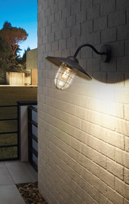 EGLO Melgoa Black And Clear Metal And Glass IP44 Outdoor Wall Light, (D) 30cm