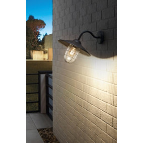 Eglo Melgoa Black And Clear Metal And Glass IP44 Outdoor Wall Light, (D) 30cm