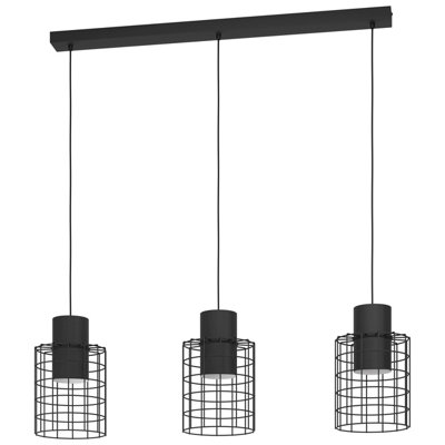 EGLO Milligan Black Steel 3-Light Pendant (IP20) - Industrial Wire Shades (D) 110cm x (H) 110cm