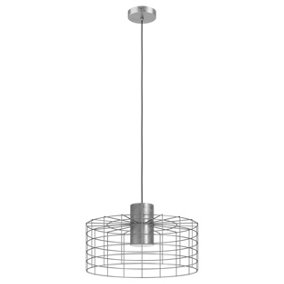 EGLO Milligan Industrial Cylindrical Zinc-Plated Wire Pendant Light - (IP20) Vintage Style, E27 (D) 48cm