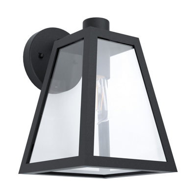 EGLO Mirandola Black And Clear Metal And Glass IP44 Outdoor Wall Light, (D) 18cm
