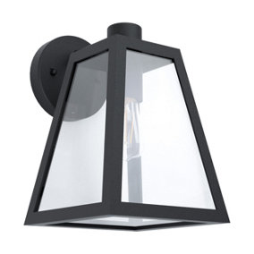 Eglo Mirandola Black And Clear Metal And Glass IP44 Outdoor Wall Light, (D) 18cm