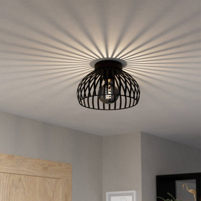 EGLO Mogano 3 Wireframe Black Flush Ceiling Light 28 cm