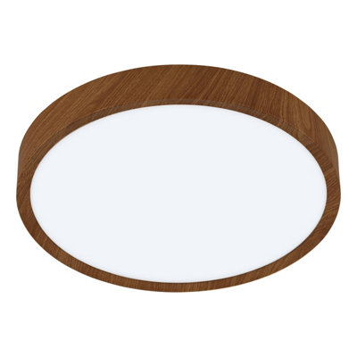 EGLO Musurita Natural Wood Effect Metal And Plastic Integrated LED Flush Fitting, (D) 34cm