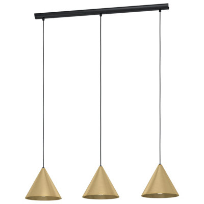 EGLO Narices Art-Deco Brass 3-Light Pendant - Conical Brushed Metal Shades, New Nordic Style, E27 - (D) 110cm