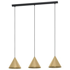 EGLO Narices Art-Deco Brass 3-Light Pendant - Conical Brushed Metal Shades, New Nordic Style, E27 - (D) 110cm