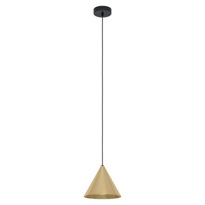 EGLO Narices Art-Deco Brass Pendant Light - Conical Brushed Metal Shade, New Nordic Style, E27 - (D) 22cm