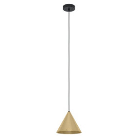EGLO Narices Art-Deco Brass Pendant Light - Conical Brushed Metal Shade, New Nordic Style, E27 - (D) 22cm