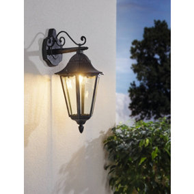 Eglo Navedo Black And Clear Metal And Glass IP44 Outdoor Wall Light, (D) 20cm