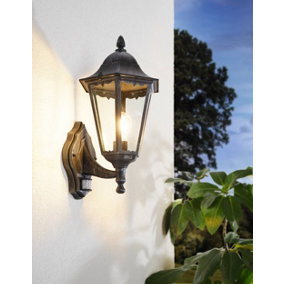 Eglo Navedo Black And Clear Metal And Glass IP44 Outdoor Wall Light with Motion Sensor, (D) 20cm