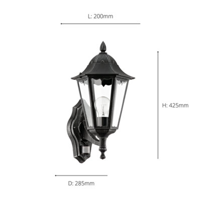 EGLO Navedo Black And Clear Metal And Glass IP44 Outdoor Wall Light with Motion Sensor, (D) 20cm