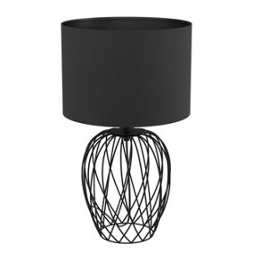 EGLO Nimlet Black Metal & Fabric Table Lamp - Contemporary Wire Design (D) 30cm