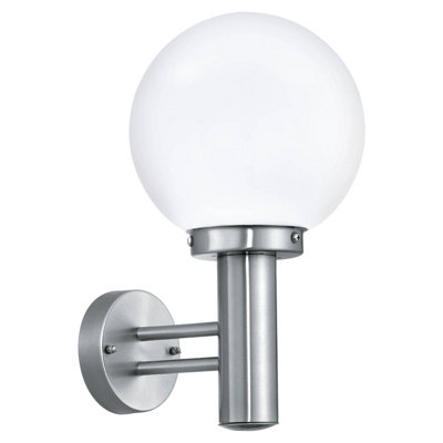 EGLO Nisia Stainless Steel White Glass And Metal IP44 Outdoor Wall Light, (D) 36cm