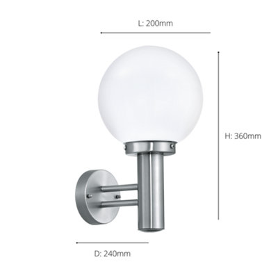 EGLO Nisia Stainless Steel White Glass And Metal IP44 Outdoor Wall Light, (D) 36cm