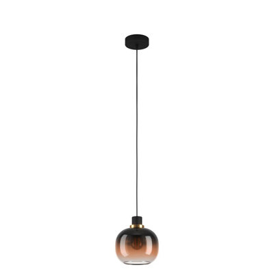 EGLO Oilella Brown and Black Smoked Glass/Metal 1-Light Pendant Light (D) 19cm