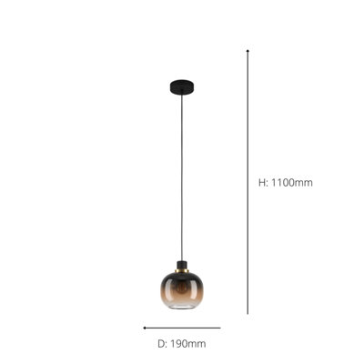 EGLO Oilella Brown and Black Smoked Glass/Metal 1-Light Pendant Light (D) 19cm