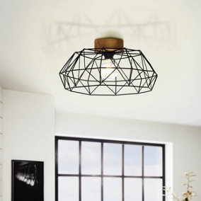EGLO Padstow Black and Natural Metal/Wood Ceiling Light (D) 45.5cm
