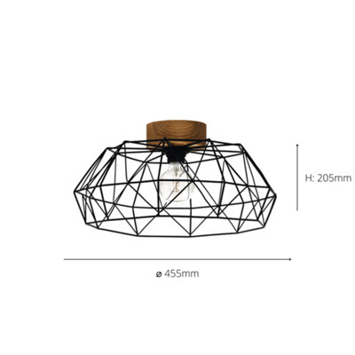 EGLO Padstow Black and Natural Metal/Wood Ceiling Light (D) 45.5cm