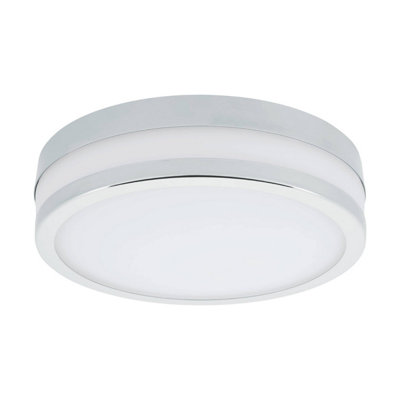 EGLO Palmero Chrome And White Metal And Glass IP44 Integrated LED Bathroom Ceiling Flush Light, (D) 22.5cm