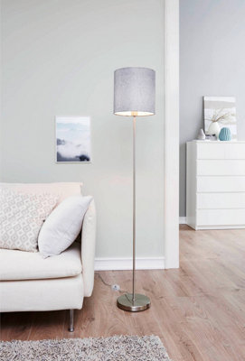 EGLO Pasteri Grey And Satin Nickel Metal And Fabric Floor Lamp, (D) 28cm