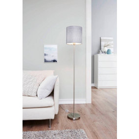 Eglo Pasteri Grey And Satin Nickel Metal And Fabric Floor Lamp, (D) 28cm