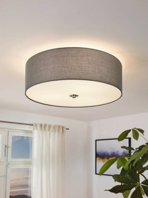 EGLO Pasteri Grey And White Fabric 3 Light Ceiling Flush Light, (D) 47.5cm