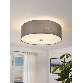 EGLO Pasteri Grey And White Fabric 3 Light Ceiling Flush Light, (D) 47.5cm