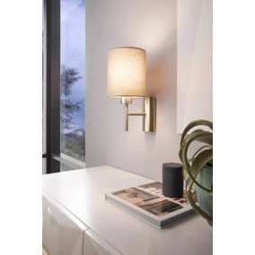 EGLO Pasteri Taupe And Satin Nickel Metal And Fabric Wall Light, (D) 15cm