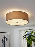 EGLO Pasteri Taupe And White Fabric 3 Light Ceiling Flush Light, (D) 47.5cm