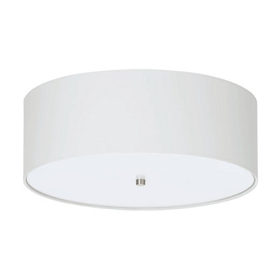 EGLO Pasteri White And White Fabric 3 Light Ceiling Flush Light, (D) 47.5cm